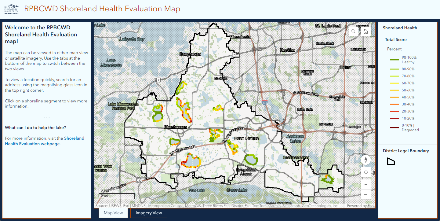 Interactive map with shoreland health scores